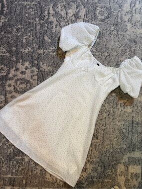 H&M White Mini Dress with Light Blue Floral Print